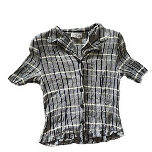 Vintage 80s striped button-up shirt with shoulder pads 
Size large